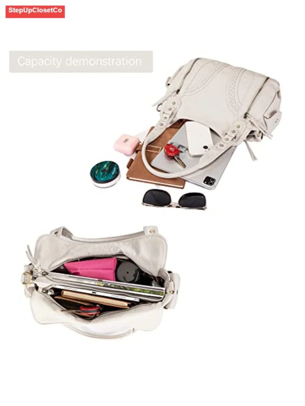 Faux Leather Hobo Handbag with Crossbody Strap, Large Soft Purse